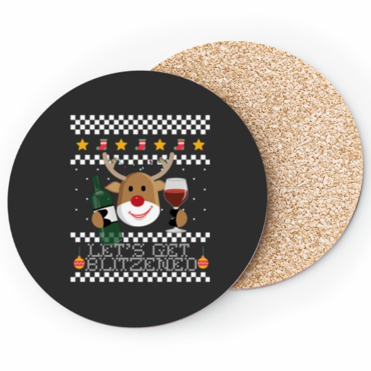 Discover Let 39 S Get Blitzened Ugly Christmas Sweater Reindeer Meme Coasters