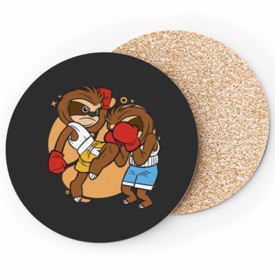 Discover Cute Muay Thai Sloth Fighters 2Thai Boxing and Kickboxing Coasters