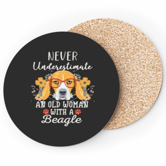 Discover Beagle Dog Womens Never Underestimate An Old Woman With A beagle Dog Lover 43 Beagles Coasters