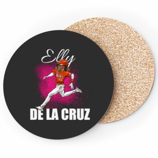Discover Elly de la Cruz Cartoon  Player  (white text) Sticker Coasters