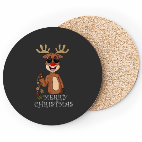 Discover Merry Christmas Reindeer Funny Family Pajamas Xmas Coasters