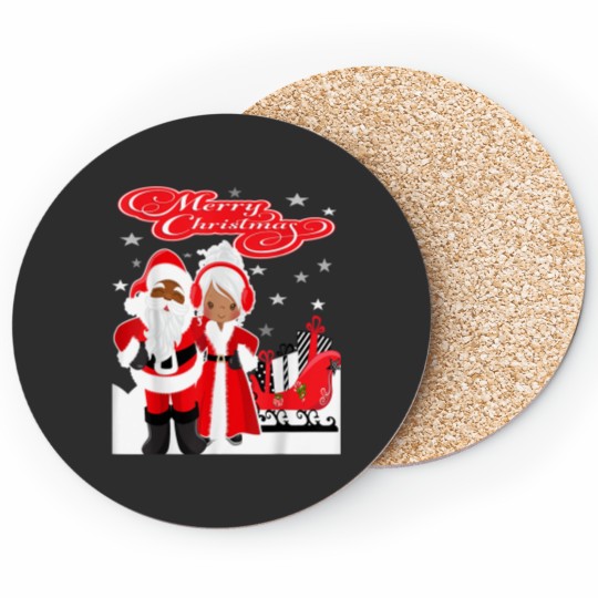 Discover Merry Christmas Santa Claus Mrs Claus African American Coasters