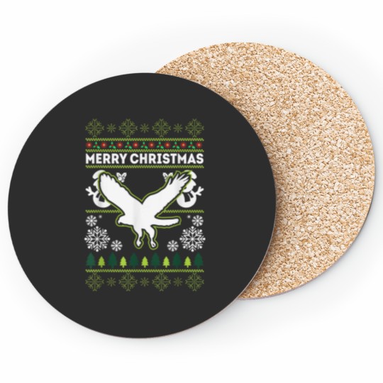 Discover Merry Christmas Red Tailed Hawk Ugly Xmas Coasters