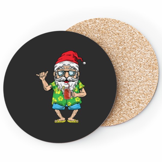 Discover Christmas In July Santa Matching Hawaiian Beach Summer 2022 Coasters