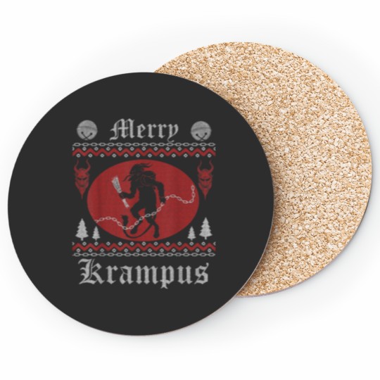 Discover Vintage Merry Krampus Ugly Sweater Merry Christmas 2021 Coasters