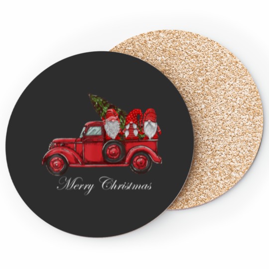 Discover Merry Christmas Vintage Red Truck Gnomes With Christmas Tree Coasters