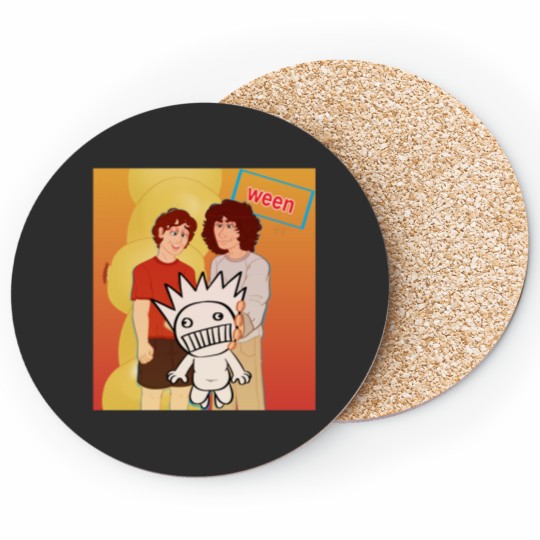 Discover Gene and Dean Ween holding up the Boognish (Pure Guava Background) Coasters