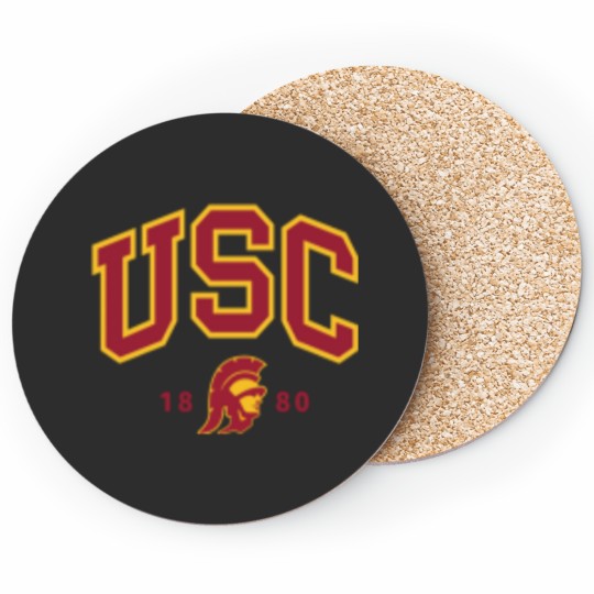 Discover Usc Curved Block Logo With Cardinal Gold Trojan Coasters