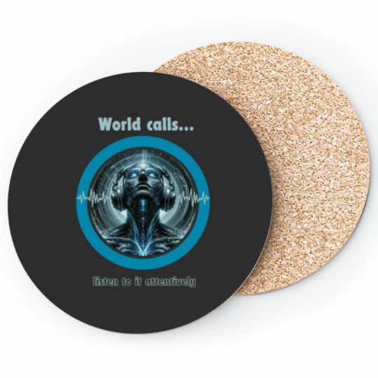 Discover "World calls, listen to it attentively." Coasters