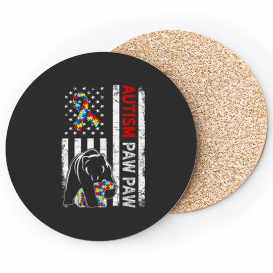 Discover Distressed American Flag Autism Paw Paw Bear Awareness Coasters