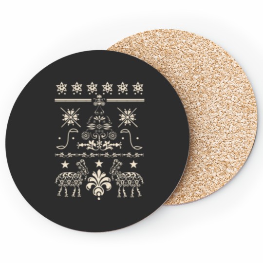 Discover Vintage Christmas Gothic Pagan Yule Goat Evergreen Tree Fair Isle Pattern Coasters