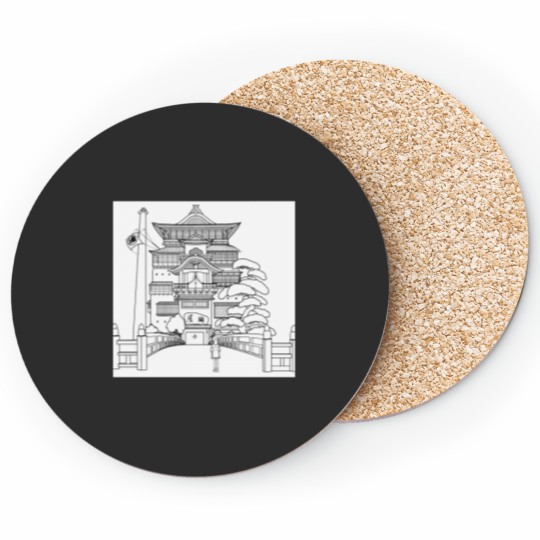 Discover Spirited Away Bathhouse with Chihiro but a simple line drawing Classic Coasters