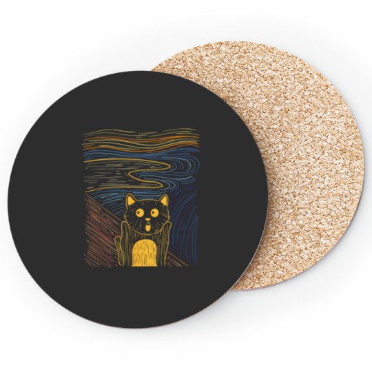 Discover The Scream Funny Art Painting Cat Edvard Munchs Parody 7022 Coasters