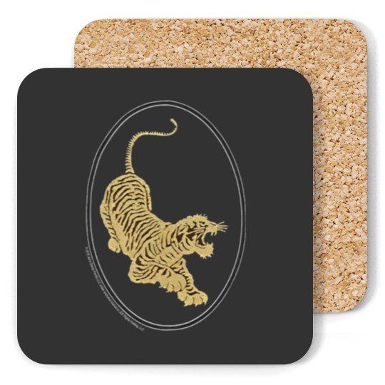 Discover Jerry Garcia Coasters- Tiger Guitar emblem, Gold metallic ink on a Black Coasters