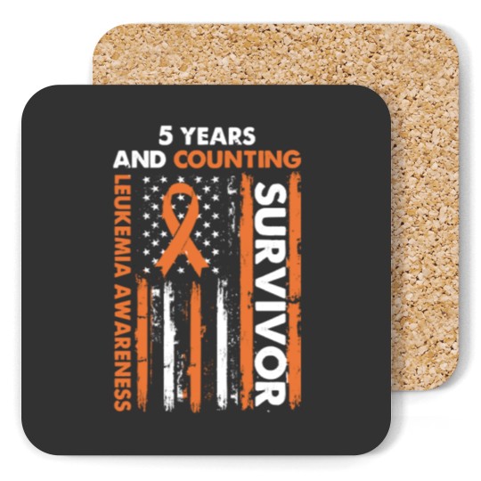 Discover 5 Years And Counting Leukemia Survivor T- Shirt5 Years And Counting Cancer fr€€ Orange Ribbon Leukemia Awareness Survivor T- Coasters Coasters