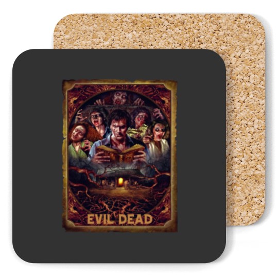 Discover Movie Art, Evil Dead Necronomicon by Peter Panyis, Black Cotton Mens Coasters
