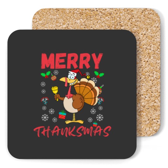 Discover Merry Thanksmas Funny Thanksgiving and Christmas 2024 Combo Coasters
