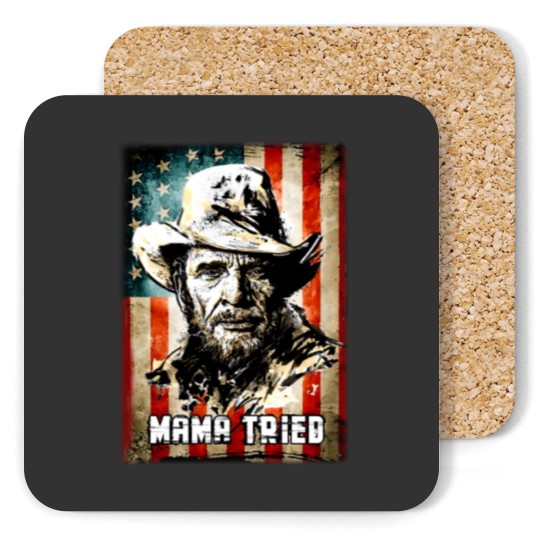 Discover Vintage Merle Haggard Mama Tried Black Coasters