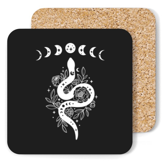 Discover Celestial Snake, Mystical Lunar Snake, Celestial Mystical Floral Moon Snake Coasters