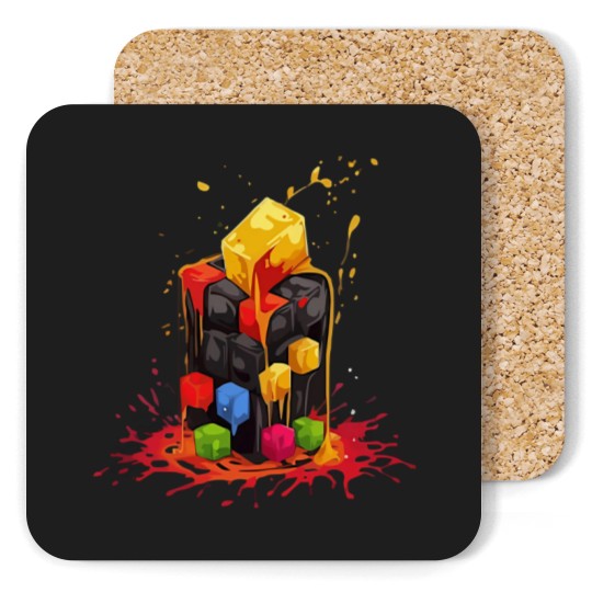 Discover Rainbow Abstraction melted rubix cube - Rainbow Abstraction Melted Rubix Cube - Coasters