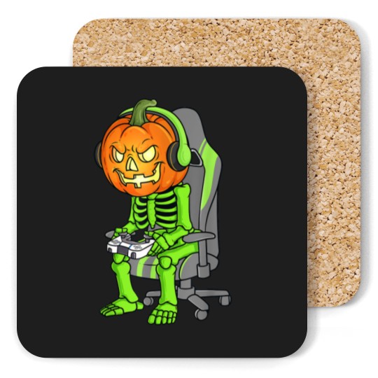 Discover Gaming Halloween Skeleton Jack O Lantern Gamer Boy Coasters
