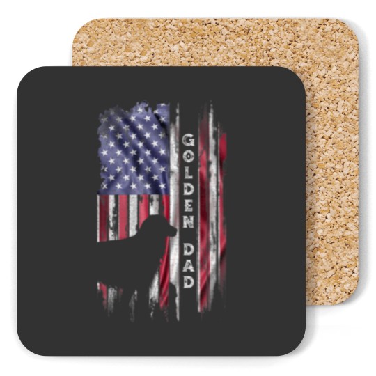 Discover Vintage USA Flag Proud Golden Retriever Dad Silhou Coasters