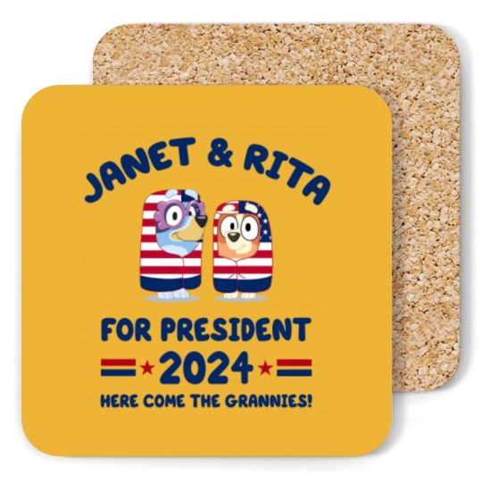 Discover Janet and Rita For President 2024 Election Coasters, BlueyDad Lovers Coasters