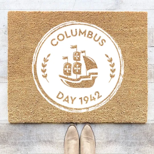 Discover Columbus Day USA America Holiday Christopher Ship Coir Doormats