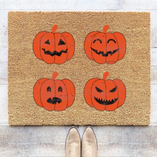 Discover Vintage Look Jack-O-Lantern Pumpkin Halloween Coir Doormats