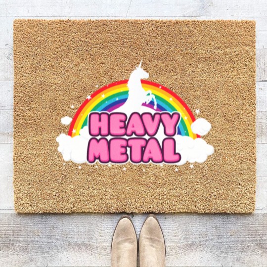 Discover HEAVY METAL! (Funny Unicorn / Rainbow Mosh Parody Coir Doormats