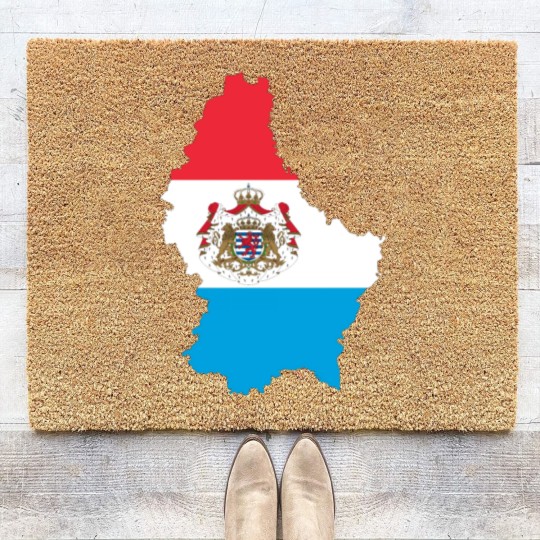 Discover Luxembourg Map Flag With Stroke And Coat Of Arms Coir Doormats