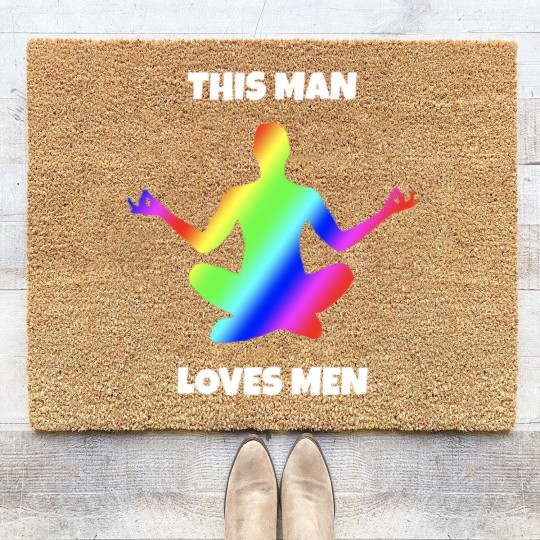 Discover This Man loves Men rainbow colors gay men Coir Doormats
