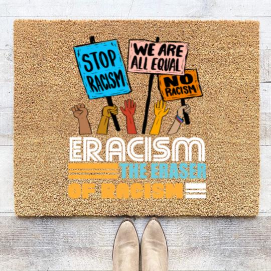 Discover Eracism the Eraser of Racism Black lives matter Coir Doormats