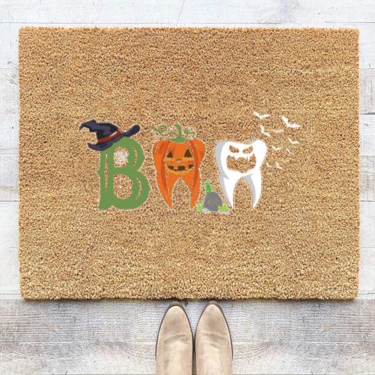 Discover Boo Dentist Pumpkin Costume Dental Assistant Halloween Coir Doormats