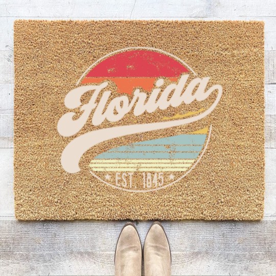 Discover Retro Florida Home State FL Cool 70s Style Sunset Coir Doormats