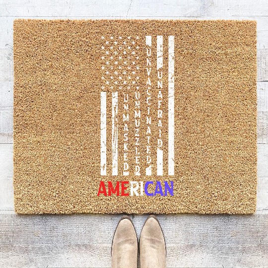 Discover Unmasked Unmuzzled Unvaccinated Unafraid American Flag Fan Coir Doormats