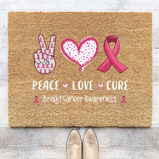 Discover Peace Love Cure Breast Cancer Awareness Coir Doormats