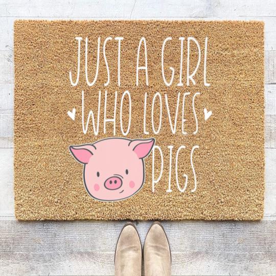 Discover Cute Just Girl Who Loves Pigs Funny Farm Animal Coir Doormats
