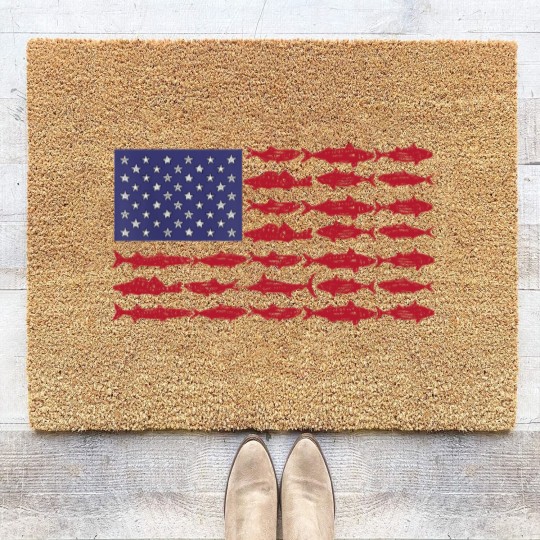 Discover Vintage USA Fish American Flag Coir Doormats Fishing Gifts ABS001