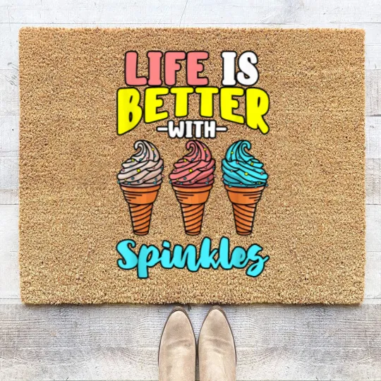 Discover Life is Better With Sprinkles Sweet Confectionery Ice Cream Coir Doormats