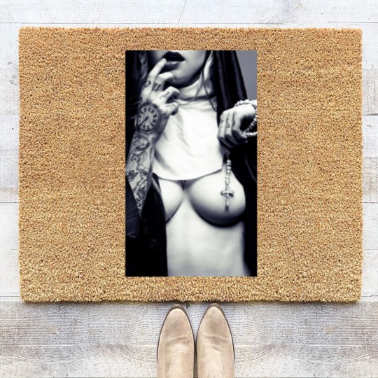 Discover Sexy Nun Coir Doormats Cross Tattoo Funny Novelty