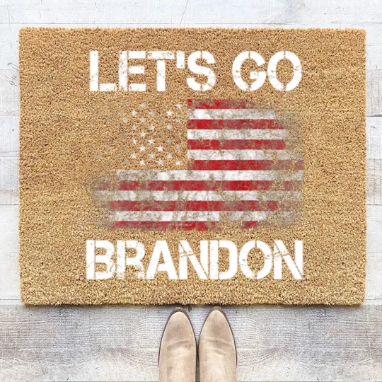Discover Let's Go Brandon Vintage American Flag Patriotic on back Coir Doormats