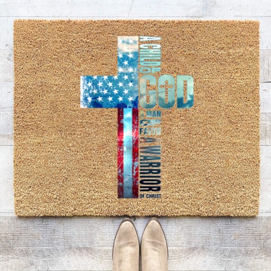 Discover Faith Cross American Flag Coir Doormats Christ Jesus Religious Coir Doormats