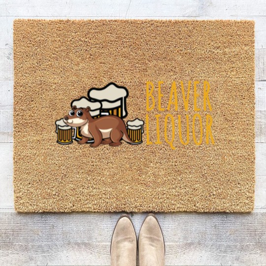 Discover Funny Beaver Liquor Animal Pun Beer Lover Drinking Coir Doormats