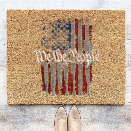 Discover Defending Freedom Collection We The People American Flag Short Sleeve Coir Doormats-Black-XL