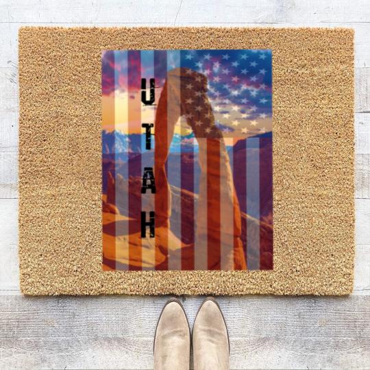 Discover Utah American Flag Coir Doormats