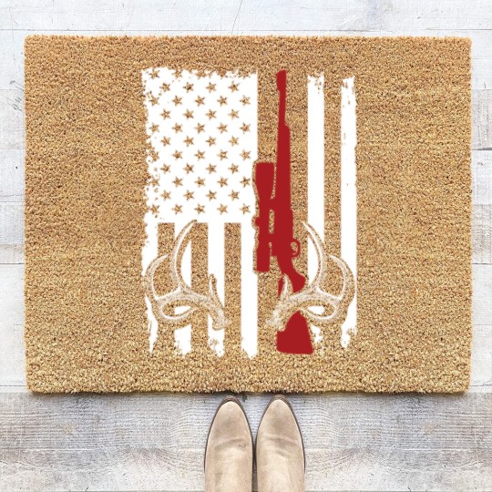 Discover Deer Hunting American Flag Coir Doormats