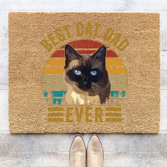 Discover Retro Vintage Best Cat Dad Ever Fathers day Siamese Cat Coir Doormats