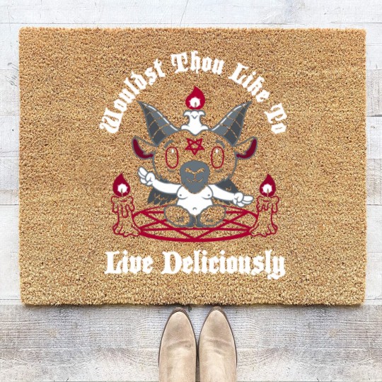 Discover Live Deliciously - Creepy Cute - Satanic Goat - Occult - Witch - Satan - Coir Doormats