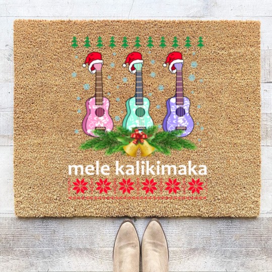 Discover Mele Kalikimaka Coir Doormats Ukulele Guitar Hawaii Christmas Coir Doormats